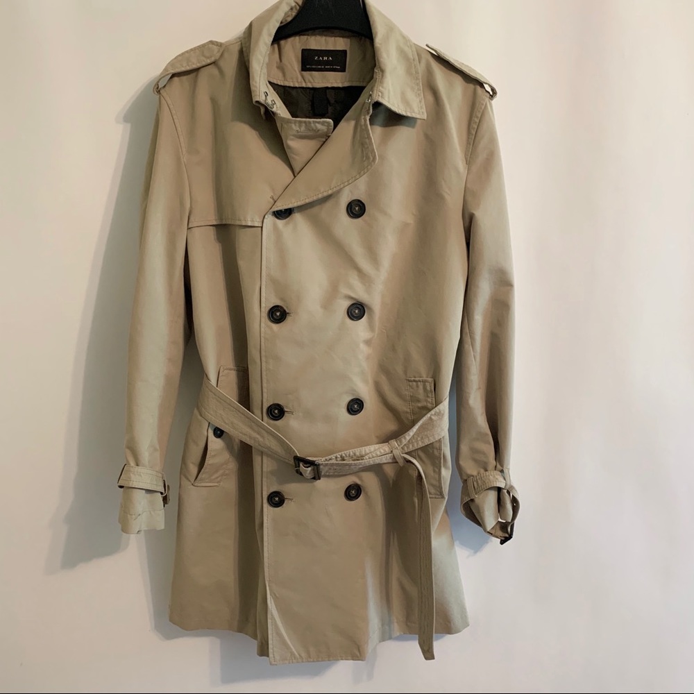 Zara Man Double Breasted Tan Trench Coat Jacket L